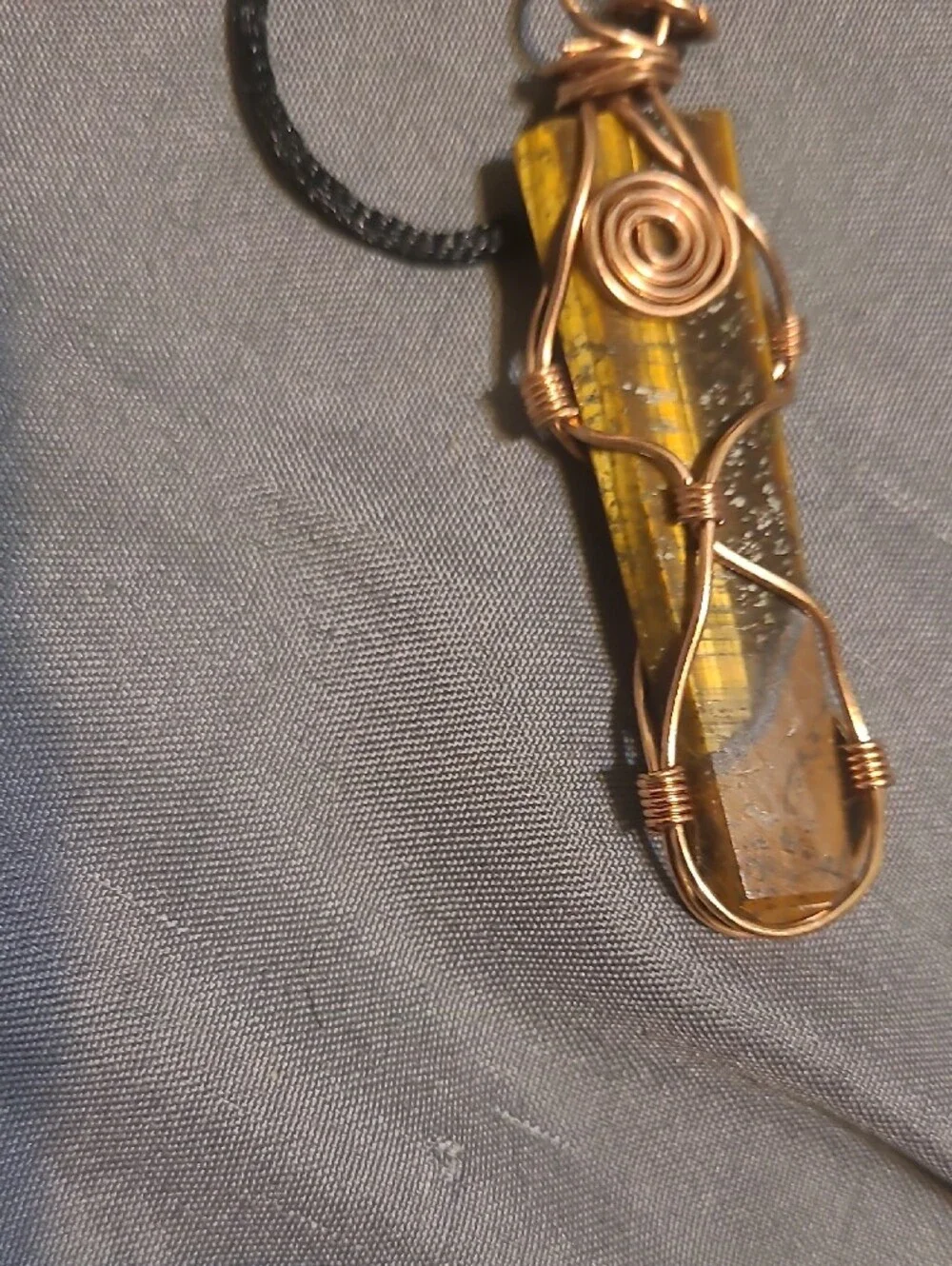 Wire-Wrapped Tiger's Eye Pendant Necklace - Copper Wire